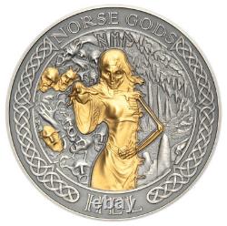 Cook Islands 2023 $1 2-oz Silver Gilded Norse Gods Hel HR Antique SKU80616