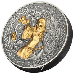 Cook Islands 2023 $1 2-oz Silver Gilded Norse Gods Hel HR Antique SKU80616