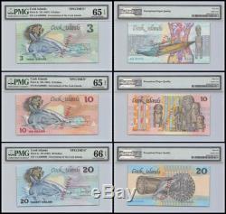 Cook Islands $3, $10, $20 Dollars, 1987, P-3s, 4s, 5s, UNC, SPECIMEN SET, PMG 65-66 EPQ