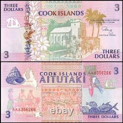 Cook Islands 3 Dollars, 1992 ND, P-7, UNC, X 100 PCS