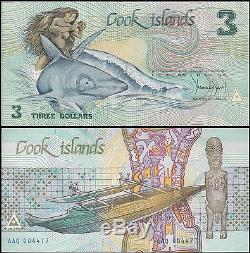 Cook Islands $3 Dollars (Aitutaki) X 100 Pieces PCS, 1987, P-3, UNC, Bundle, Pack