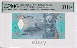 Cook Islands 3 Dollars ND 2021 P 11 a Polymer Superb Gem UNC PMG 70 EPQ STAR TOP