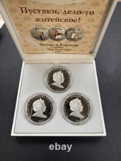 Cook Islands $5 Coin Set Malysh & Karlsson on the Roof Soviet Cartoon Silver 3pc