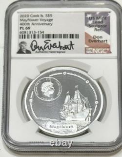 Cook Islands $5 NGC PL 69 Silver mayflower Voyage 400th Anniversary Signed