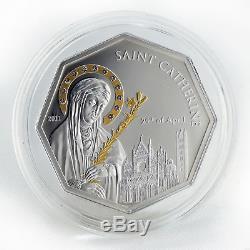 Cook Islands $ 5 Saint Catherine Silver Gilded Octahedron Coin Swarovski 2011