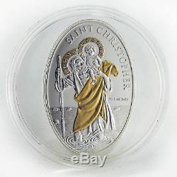 Cook Islands $ 5 Saint Christopher Silver Gilded Oval Coin with Swarovski 2009