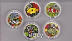 Cook Islands Boxed Silver 5 Coin Coloured Marine Life Series Set