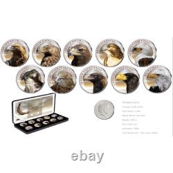 Cook Islands Eagle Colorized Eagles 10 x 4.43g Coin Set withDisplay Box withCOA