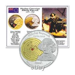 Cook Islands Nicolaus Copernicus $5 2008 Proof Silver Crown Swarovski Crystal CO