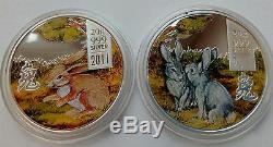 Cook Islands Set 4 x 2 dollars 2011 Lunar Year of the Rabbit Silver 80 gr Box