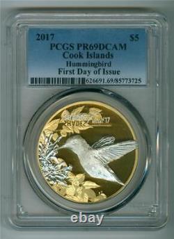 Cook Islands Shades On Nature 2017 $5 Hummingbird. 999 Silver Pcgs Pr-69dcam