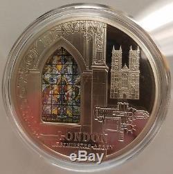 Cook Islands Windows of Heaven Westminster Abbey $10 2011 Silver Coin withcase