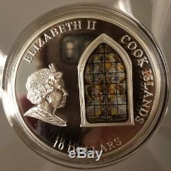 Cook Islands Windows of Heaven Westminster Abbey $10 2011 Silver Coin withcase