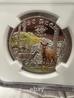 Cook Islands World of Hunting NGC PF70 ROE DEER PureSilver Coin with COA 2014 LOC6