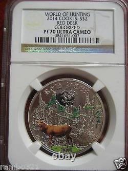 Cook Islands World of Hunting NGC PF70 Red Deer PureSilver Coin with COA 2014