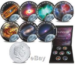 Cosmic phenomens! 7 piece set with box & COA, Cook Islands 2000, Galaxy, Nebula