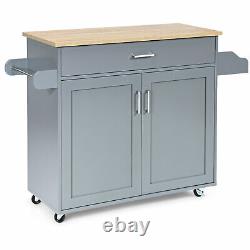 Costway Rolling Kitchen Island Cart Storage Cabinet with Towel & Spice Rack Gray