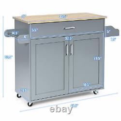 Costway Rolling Kitchen Island Cart Storage Cabinet with Towel & Spice Rack Gray