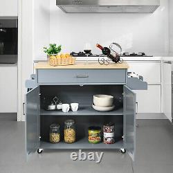 Costway Rolling Kitchen Island Cart Storage Cabinet with Towel & Spice Rack Gray