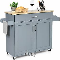 Costway Rolling Kitchen Island Cart Storage Cabinet with Towel & Spice Rack Gray