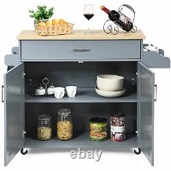 Costway Rolling Kitchen Island Cart Storage Cabinet with Towel & Spice Rack Gray