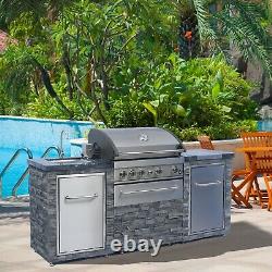 Deluxe Stacked Stone 4 Burner Grill Island, Grill Cover Included
