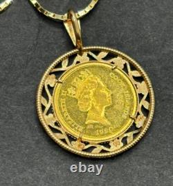 Elizabeth II 1990 Cook Islands 25 Dollar Gold Coin on a 14K Gold 20 Box Chain