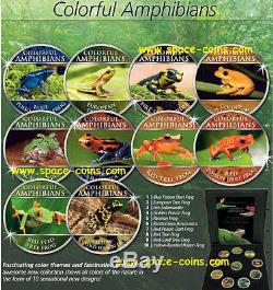 FROGS, Colorful Amphibians, Cook Islands, 10 piece set with box & COA