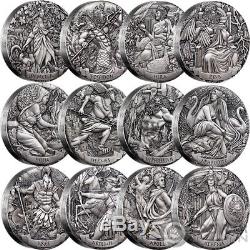 GODS OF OLYMPUS Set 12x2 Oz Silver Coins 2$ Cook Islands 2017