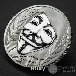 GUY FAWKES MASK Anonymous V for Vendetta 1 Oz Silver Coin 5$ Cook Islands 2016