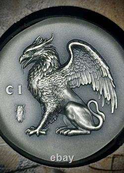 Gryphon 1 oz ultra high relief silver coin antiqued Cook Islands 2024