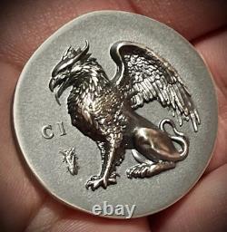 Gryphon 1 oz ultra high relief silver coin antiqued Cook Islands 2024