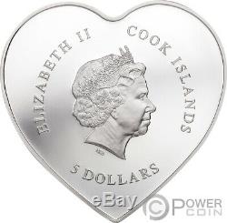 HAPPY VALENTINE DAY Swarovski Heart Shaped Silver Coin 5$ Cook Islands 2021