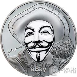HISTORIC GUY FAWKES MASK II Anonymous 1 Oz Silver Coin 5$ Cook Islands 2017