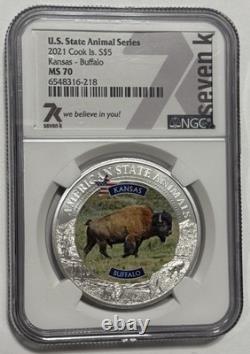 Kansas Buffalo US State Animals MS 70 NGC Coin 1 Troy Oz. 999 Fine Silver Round