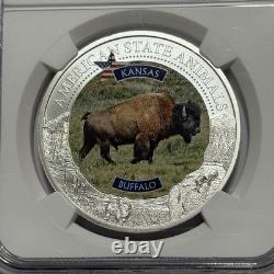 Kansas Buffalo US State Animals MS 70 NGC Coin 1 Troy Oz. 999 Fine Silver Round