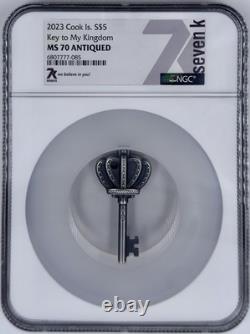 Key To My Kingdom 2023 Cook Is $5 1 Oz. 999 Silver Key Shape NGC MS 70 Antiqued