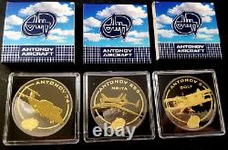 LOT OF 3 Cook Islands 2008 Antonov 74 Aircraft Ruthenium Gold UKRAINE 1OZ Silver