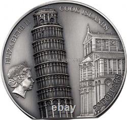 Leaning tower of Pisa 5 oz silver coin antiqued Cook Islands 2022