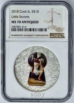 Little Secrets Keyhole Cutout 2018 Cook Islands $10 2 Oz Silver Coin MS 70.999