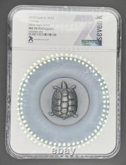 MAKE OFFER? Cook Islands 2020 $25 Tortoise UHR Antiqued 5oz. 9999 Silver MS70