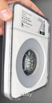 MAKE OFFER? Cook Islands 2020 $25 Tortoise UHR Antiqued 5oz. 9999 Silver MS70