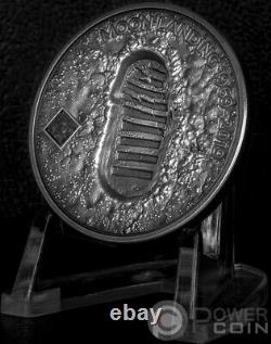 MOON LANDING Footprint Meteorite 1 Oz Silver Coin 5$ Cook Islands 2019