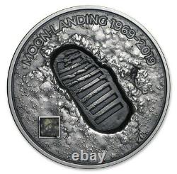 MOON LANDING Footprint Meteorite 1 Oz Silver Coin Cook Islands 2019