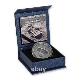 MOON LANDING Footprint Meteorite 1 Oz Silver Coin Cook Islands 2019