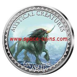 MYSTICAL CREATURES 7 piece set with box & COA, Cook Islands, Enameled coins