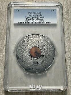 Mars The Red Planet Meteorites 3 Oz Silver Coin Cook Islands 2017 Pcgs Ms70 Fd
