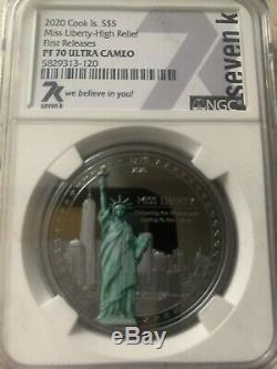 Miss Liberty 2020 1oz Silver. 999 Coin HighRelief PF70 1st Miles Standish Design