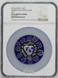 Murrine Millefiori Glass Art 2016 Cook Is $5 Silver Coin Ngc Pf 69 Uc