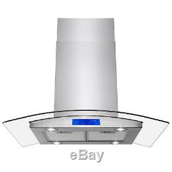 New 36 Island Stainless Steel Glass Range Hood Stove Vents Kitchen Cooking Fan